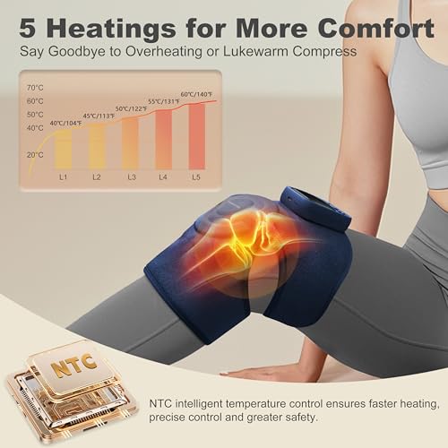 KingPavonini Cordless Knee Massager for Pain Relief, Newly 4 Motors Vibration, 5 Heat Levels, 6 Massage Modes, Knee Heatin...