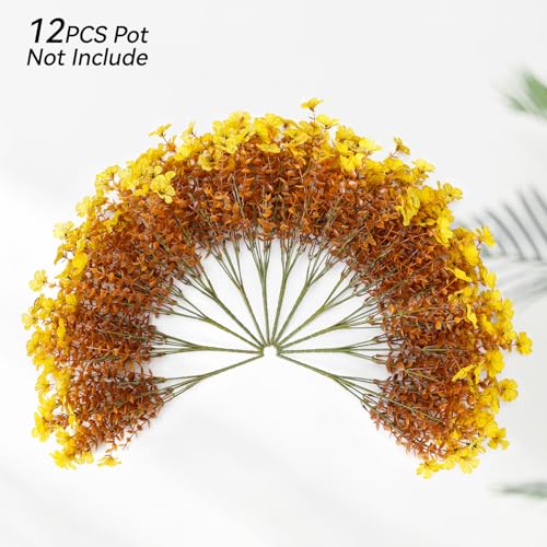 katflyee 12 Bundles Artificial Mums for Outdoors, Fall Fake Flowers Outside UV Resistant, Faux Fall Mums Flowers for Outdo...