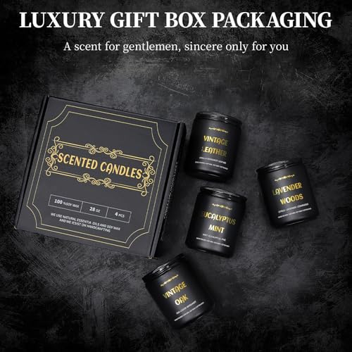 Scented Candles for Men, 4 Pack Mens Candle Set, Soy Candles for Home Scented, Masculine Candle Gifts for Him, 28oz, 200 H...