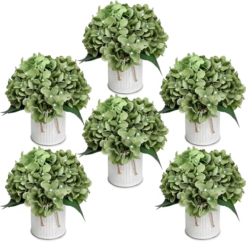 DIYDOFUN Flower Table Centerpieces - Set of 6 Floral Arrangement Artificial Wedding Hydrangeas Floral Arrangement with Rus...