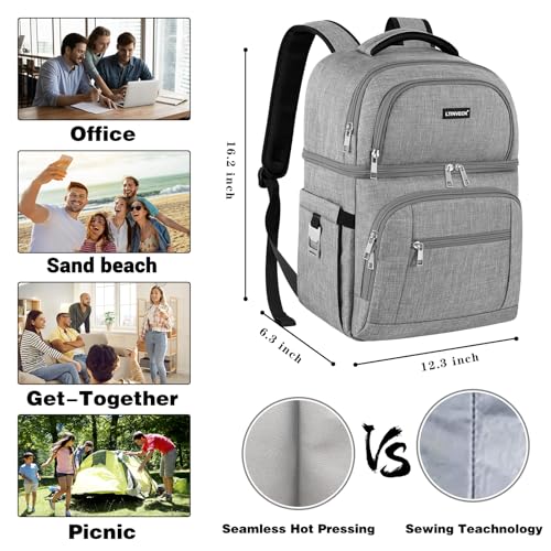 Cooler Backpack,Insulated Backpack Cooler Leakproof Double Deck Cooler Bag for Men Women RFID Lunch Backpack