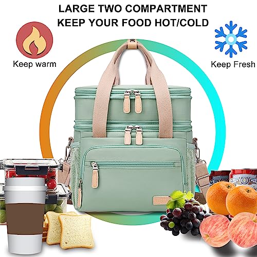 Weitars Insulated Lunch Box for Women Men-Dual Compartment Waterproof Reusable Large Lunch Bag for Women Wide-Open Tote Co...