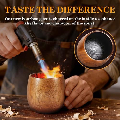 Astonlink Personalized Gifts for Men Husband Dad Boyfriend, Initial Charred Wooden Bourbon Drinking Glass & Whiskey Glasse...