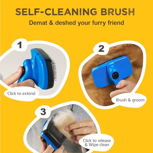 Deshedding Dog Brush for Shedding – Self Clean Cat Brush Deshedding & Grooming Tool for Long Haired and Short Haired Dogs,...