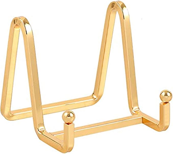 Plate Holder Easel Display Stand - 3 inch Metal Plate Stands for Display - Tabletop Picture Stand - Gold Iron Easels for D...