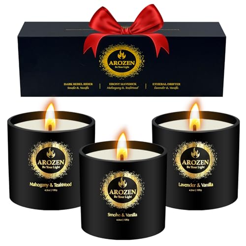 AROZEN 3 Pack Candles for Home Scented, Scented Candles Gifts Set for Men, Aromatherapy Soy Candle of Lavender, Mahogany T...