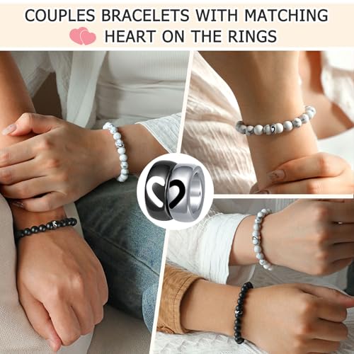 UNGENT THEM Matching Couple Ring Bracelets for Boyfriend Girlfriend Husband Wife Valentines Anniversary Birthday Engagemen...