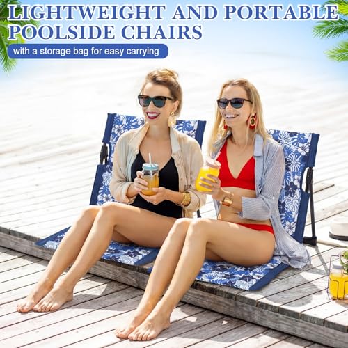AceOrbit 4 Pack Foldable Poolside Chairs Portable Beach Flip Chairs Pool Seat for Edge of Pool Side with Bag Support Light...