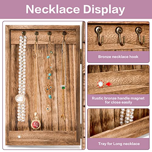 Meangood Jewelry Box Wood for Women, 5-Layer Large Organizer Box with Mirror & 4 Drawers for Rings, Earrings, Necklaces, V...