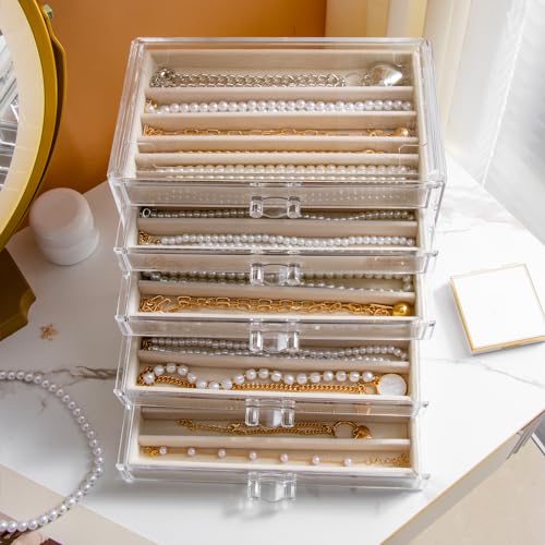 YUFONG Necklace Holder Organizer, Dustproof Necklace Box Velvet Necklace Organizer Box with Lid Clear Acrylic Dustproof St...