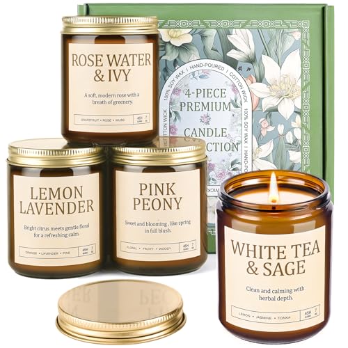 4 Pack Scented Candles for Women: 28oz Natural Soy Candles for Home Scented, Up to 200H Burning, Aromatherapy Candle Set, ...