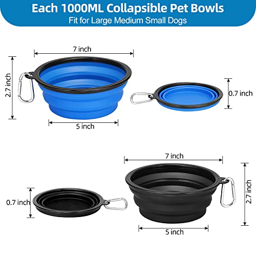 Kytely Large Collapsible Dog Bowls 2 Pack, 34oz Foldable Dog Travel Bowl, Portable Pet Water Food Bowl with Clasp, Pet Cat...