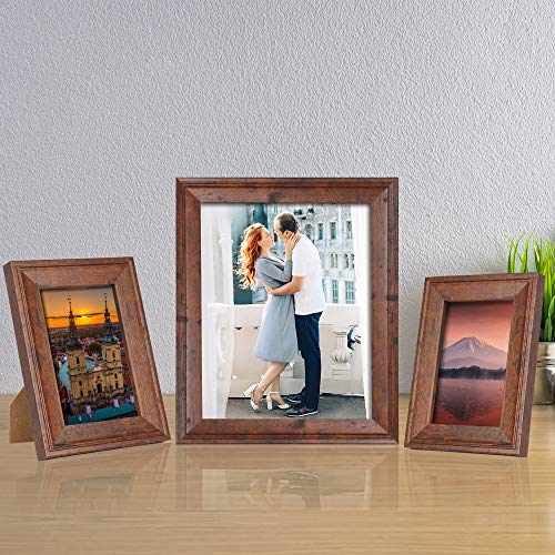 iRahmen 8x10 Picture Frame Set of 4, Brown Rustic Vintage Photo Frame with Real Glass, 8 x 10 Frames for Wall Mount and Ta...