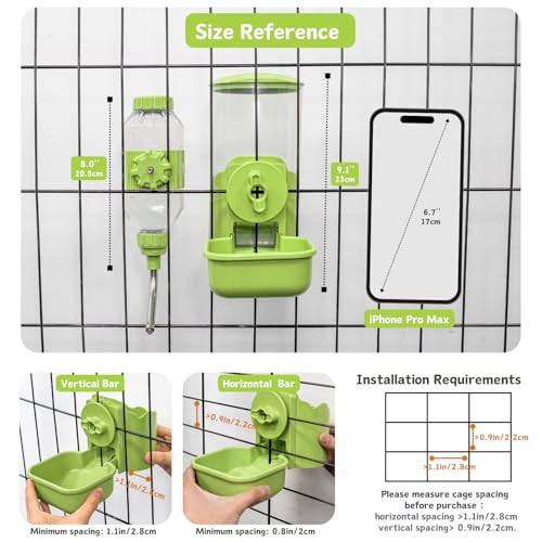 Automatic Pet Food Water Dispenser, Auto Gravity Pet Feeder Water Bottle Set for Cage, Feeding Station for Puppy Kitten Ra...
