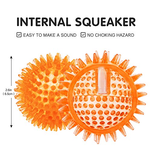 SHARLOVY Squeaky Balls for Pet Small Puppy, 6 Pack TPR Fetch Spike Balls for Dogs, Rubber 6 Pack Bright Colors Chew Teethi...