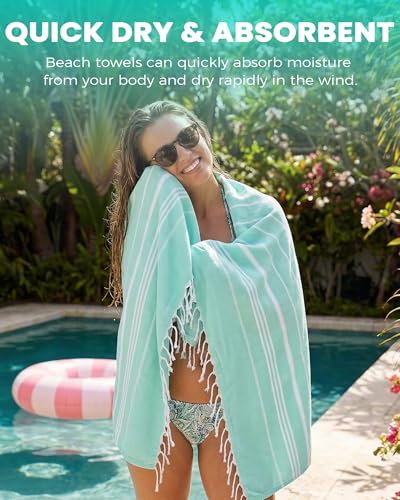 Antfuny Turkish Beach Towels Vacation Essentials Quick Dry Sand Free Oversized Bath Pool Swim Towel Extra Large XL Blanket...