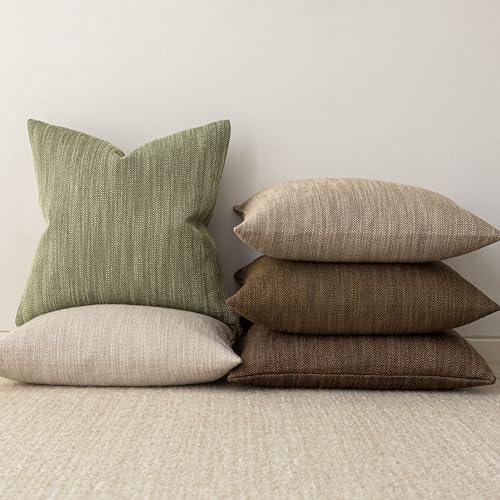 Foindtower Set of 2 Decorative Textured Burlap Linen Throw Pillow Covers Farmhouse Boho Cushion Cover Solid Accent Pillowc...