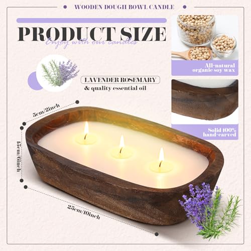 Threlaco 2 Pack Wood Dough Bowl Candle Jar Candle Decorative with Wick Scented Candles Soy Gifts for Men Women Farmhouse T...