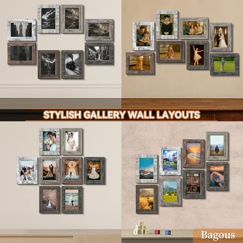Bagous 4x6 Picture Frames Set of 8, Vintage Rustic Farmhouse Industrial Style Photo Frames, High Definition Real Glass, fo...
