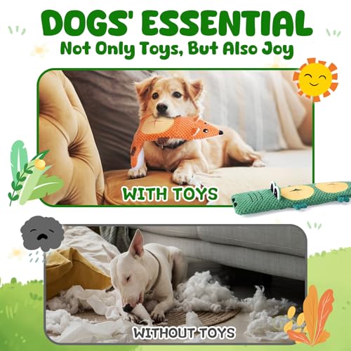 XIUGOAL Dog Toys for Aggressive Chewers, 2 Pack No Stuffing Interactive Dog Toys for Boredom and Teething, Squeaky Chew To...