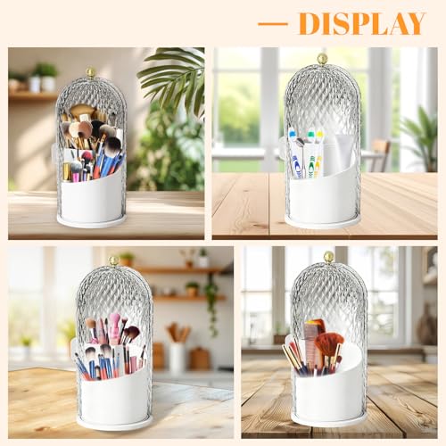360 Rotating Makeup Brush Holder Organizer With Lid - Multifunctional Toothbrush Holder With Cover For Bathroom Countertop...