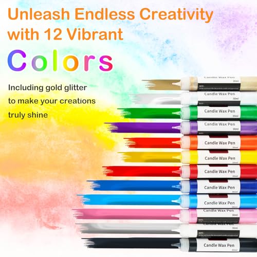 VVF Candle Wax Pen Set – 12 Vibrant Colors with Glitter Pens for Fun DIY Candle Painting Kit, Candle Making, Crafts, Holid...