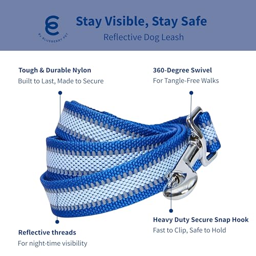 Blueberry Pet Essentials Reflective Back to Basics Matching Dog Harness and Leash Set, Navy Blue, Adjustable Harness with ...