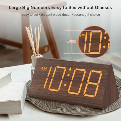 DreamSky Wooden Digital Alarm Clocks for Bedrooms - Electric Desk Clock with Large Numbers, USB Port, Loud Alarm for Heavy...