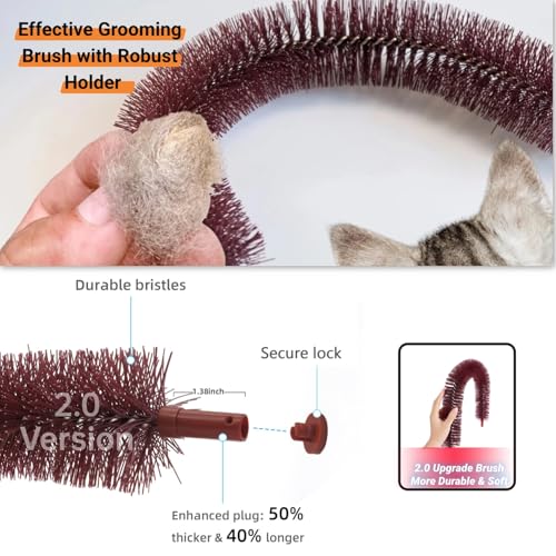 Happi N Pets Original Cat Self Groomer, Arch Grooming Brush wtih Heavy Wooden Scratching Pad, Rubbing Post & Toy, Cat Face...