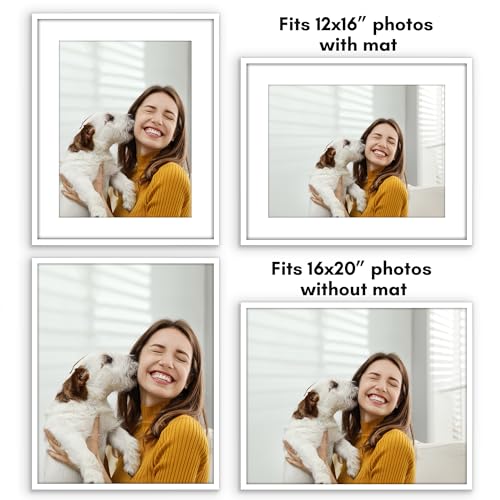Americanflat 16x20 Picture Frame with Polished Plexiglass - Use as 12x16 Frame with Mat or Display 16x20 Photo Without Mat...