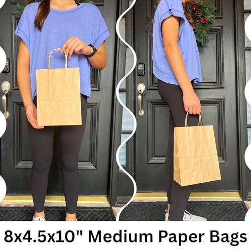 Qutuus Kraft Paper Gift Bags with Handles 8x4.5x10 25Pcs Brown Gift Bags Bulk Medium Size Small Business Bags, Party Bags,...