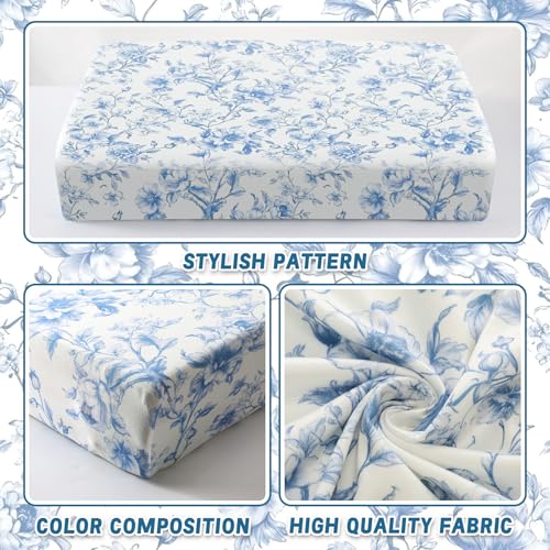 Preboun 3 Pcs Blue Floral Printed Couch Cushion Covers Stretch Chinoiserie Washable Non-Slip Sofa Slipcover Blue Toile Rep...