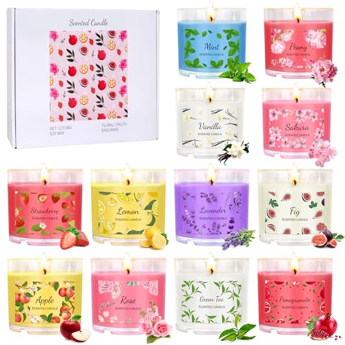 Scented Candles for Home, 12 Pack Candle Set for Women, Small Soy Candles Bulk, Mothers Day Gifts from Daughter - Mini Can...