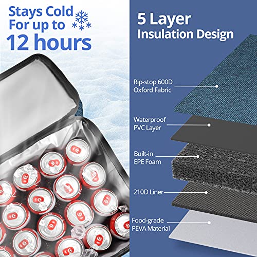 Maelstrom Portable Collapsible Soft Cooler Bag – 24/30/60 Cans Double-Deck Leakproof Ice Chest for Beach, Camping & Grocery