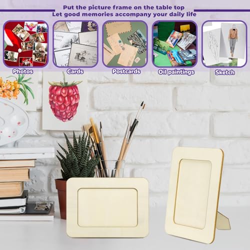 VOKOY 20 Pack Wooden Picture Frames for Crafts, DIY Wood Craft Picture Frames Bulk for 4" x 6" Photos,Unfinished Standing ...