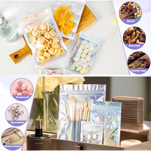 6x9 inch Holographic Bags, Resealable Foil Pouch Mylar Sample Bag Great for Small Business and Party Favor Food Storage（50...