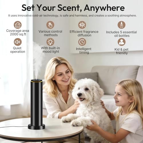 BOCT Waterless Scent Diffuser Starter Kit - 2000 Sq Ft Coverage,Hotel Collection Diffuser with Remote/LED Light,Suitable f...