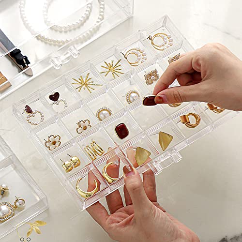 CLUQMEIK Earring Organizer Box Clear Storage Acrylic for Earrings Necklace Organizer Jewelry Box with 72 Grids Storage Com...