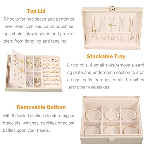 Voova Jewelry Box Organizer for Women Girls, 2 Layer Large Men Jewelry Storage Case, PU Leather Display Jewellery Holder w...