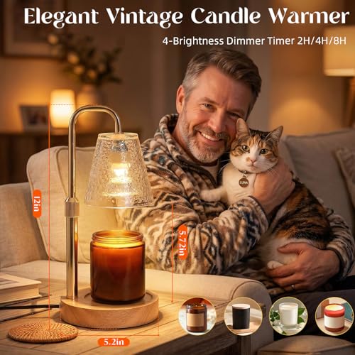 Glimra 2 Pack Candle Warmer Lamp with Timer,Dimmable Adjustable Height Candle Heater Birthday Gifts for Women Mom Sister F...