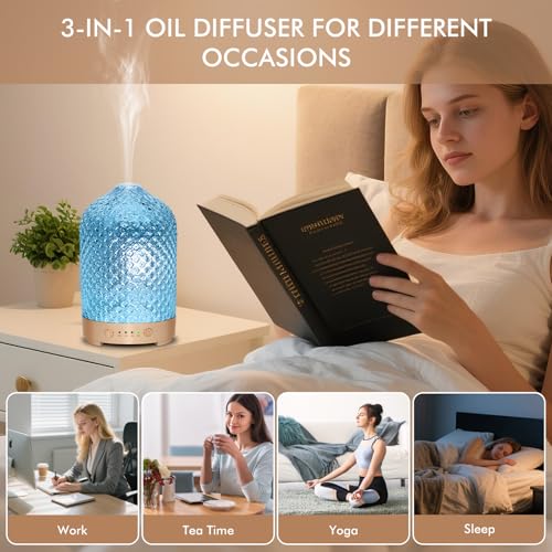 Essential Oil Diffuser for Home- 200ml Aromatherapy Diffuser for Essential Oils with 4 Timer, 7 Color LED Lights Waterless...