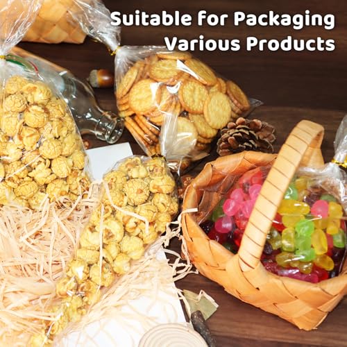 WIKDAY Clear Gift Bags 10 PCS 24x30 Inches Large Cellophane Wrap for Gift Baskets Wrapping Plastic with Ties for Gift Givi...