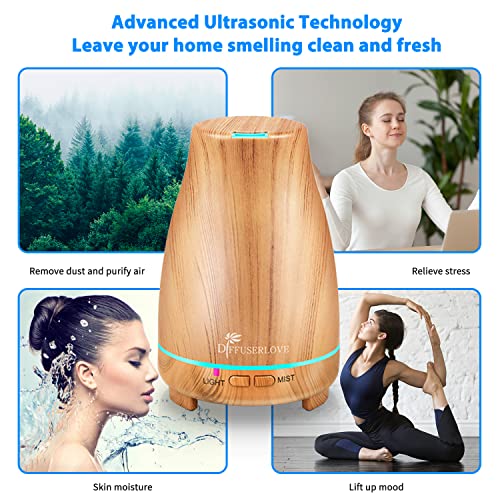Diffuserlove Essential Oil Diffusers 200ML Diffuser Remote Control Aromatherapy Diffuser with 7 Color Lights, Auto Shut-Of...