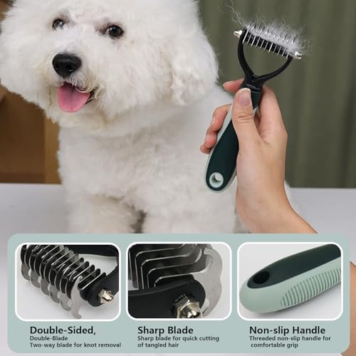 Grooming Brush Kit - 8 Pcs for Shedding & Matted Fur, Self-Cleaning with Flea Comb, Includes Indoor Microbrush, Cat Toothb...