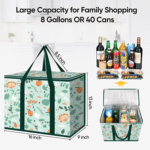 BALEINE 2Pk Insulated Reusable Grocery Bags, Collapsible Cooler Bag for Groceries, Heavy Duty Large Insulated Bag (16''x...