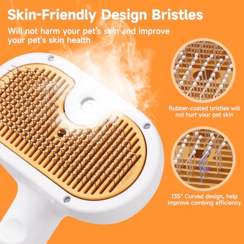 Pet Steam Brush for Dog & Cat – 3-in-1 Spray Hair Removal Comb for Shedding & Grooming, Softens Fur & Reduces Static – Wat...