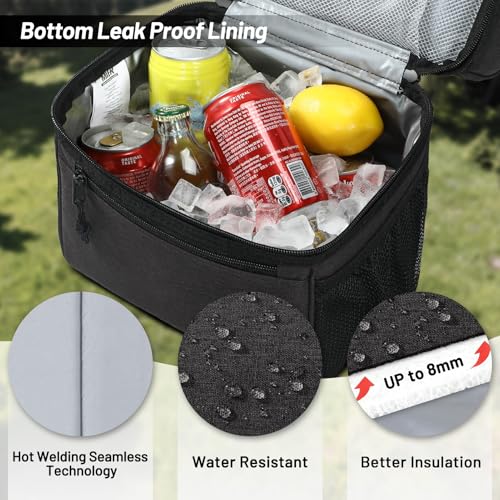 MIER 2 Compartment Lunch Bag for Men Women, Leakproof Insulated Cooler Bag for Work, Dark Grey, Medium