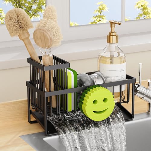 MURLONG Kitchen Sink Organizer,Sink Caddy Organizer with Removable Brush Holder,Self-Draining Countertop Organizers and St...