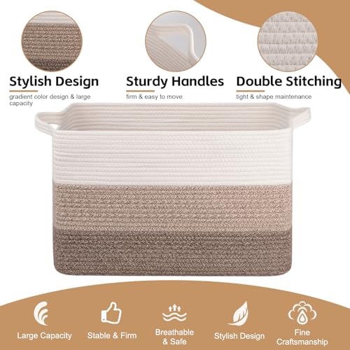 OIAHOMY Extra Large Blanket Basket, 95L Cotton Rope Woven Laundry Basket, Toy Bin for Baby Room, Container for Blanket Sto...