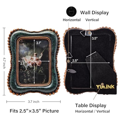 YULINK 2.5x3.5 Small Vintage Picture Frame, Tiny Antique Blackish Green Ornate Photo Frame, for Tabletop and Wall Display,...
